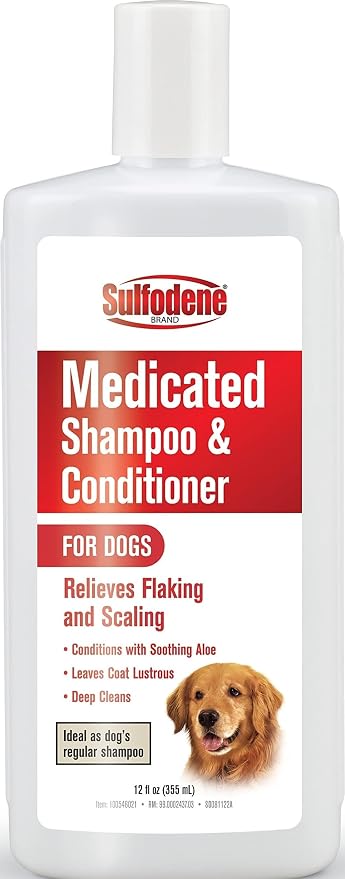 Sulfodene Medicated Shampoo & Conditioner for Dogs 12oz | Vet Recommended dog medicated shampoo to relieves flaking & scaling, made with aloe vera, cleans and conditions skin and coat