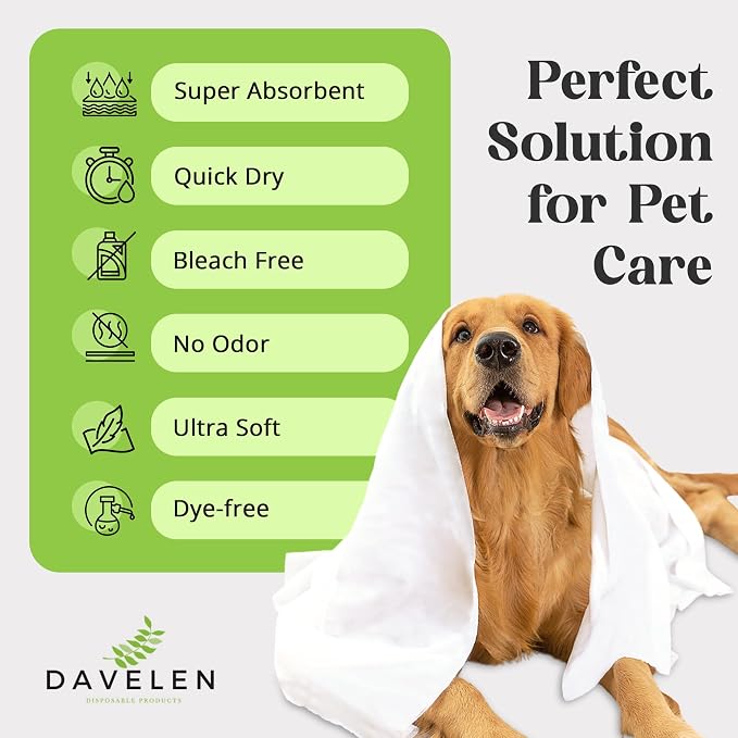 DAVELEN Disposable Pet Towels (White, 31 by 15 inches Each Towel(Pack of 50))