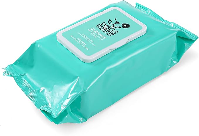 Wags & Wiggles Hypoallergenic Dog Wipes for Sensitive Skin, Fragrance Free Waterless Cleansing Towelettes for Paws Face Body & Rear, No SLS DEA Parabens, 100 Count - 2 Pack