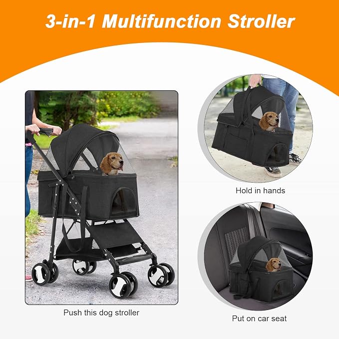 BestPet Premium 3-in-1 Pet Stroller - Black