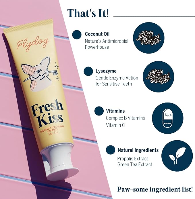Flydog Fresh Kiss Dog Tooth Brushing Kit, Enzymatic Dog Toothbrush and Toothpaste- Vet Approved Formula, Breath Freshener & Tartar Remover, 360° Toothbrush for All Round Cleaning (Chicken)