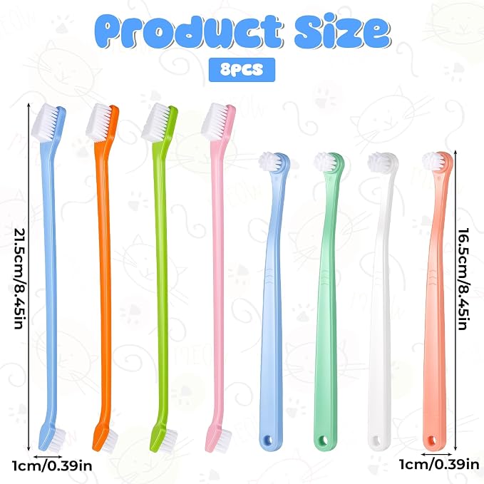 8Pcs Dog Toothbrush Set Small Cat Toothbrush Dual Headed Pet Tooth Brushes Mini Head Soft Dog Cat Tooth Brush for Small to Large Dogs Cats and Most Pets Teeth Brush Easy to Use