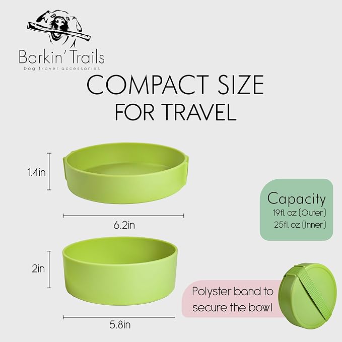 Barkin' Trails Travel Dog Bowl, Portable Outdoor Water, Matcha