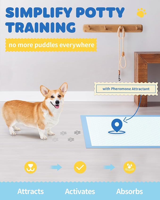 Powools 75-Pack XX-Large Puppy Pads - 38" x 28" Pee Pads for Dogs Potty Training with Leak-Proof Quick-Dry Design, 6-Layer Wee Wee Pads for Dogs, Blue