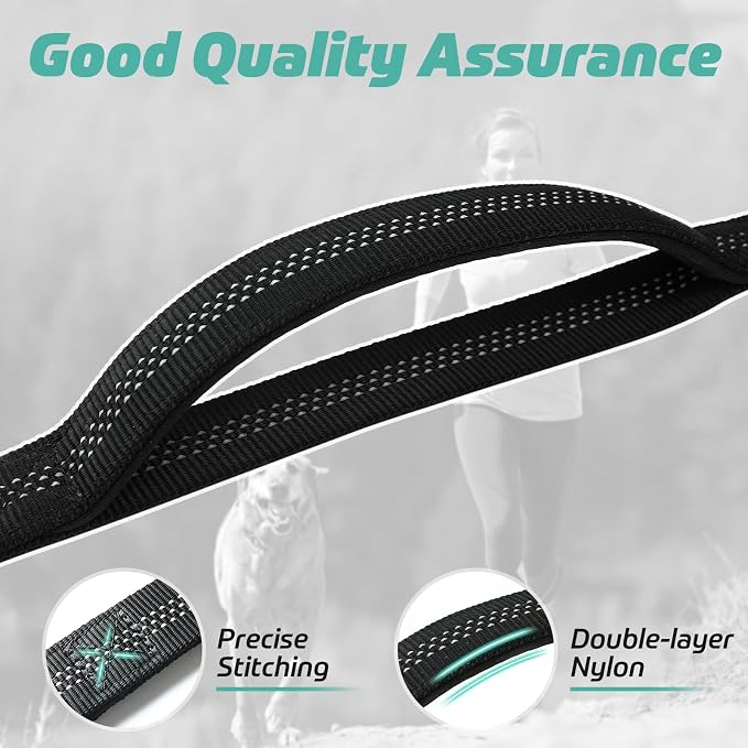 rabbitgoo Tactical Dog Leash, Heavy Duty Training Bungee Lead | Military Leash with 2 Padded Control Handles for Medium Large Dogs, No Pull for Shock Absorption, Reflective, Black, 6FT