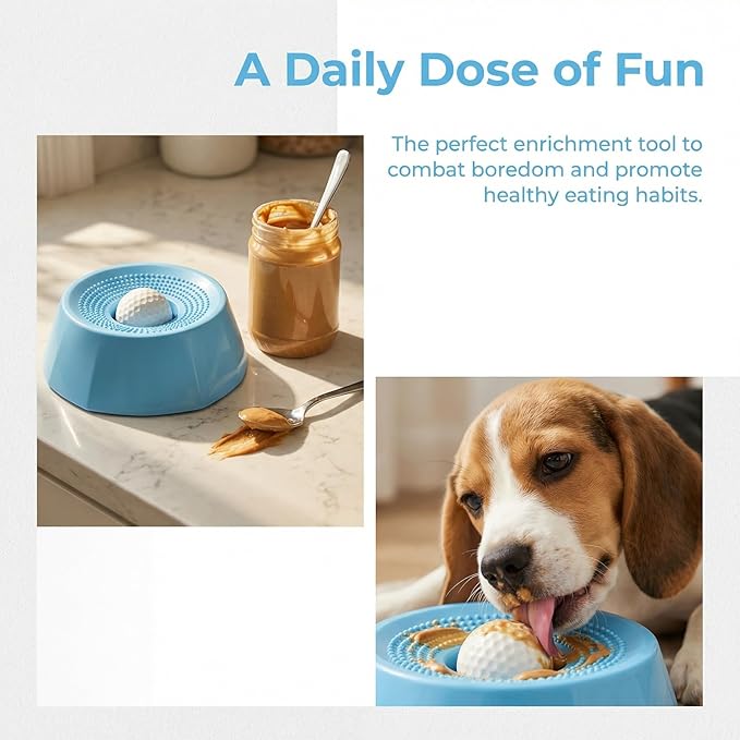 Dogs & Cats Lick Bowl Slow Feeder, Dog & Cat Enrichment Toy with Rotating Treat Ball, Strong Suction Base, Easy to Clean Interactive Puzzle Feeder for Anxiety Relief, Slow Eating & Mental Stimulation