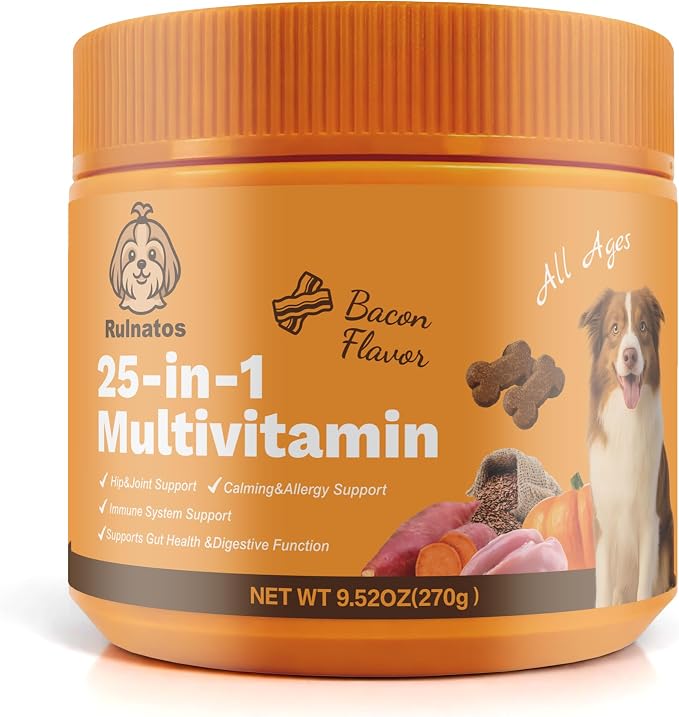 25-in-1 Dog Multivitamin, Chewable Supplements for Hip & Joints, Immune System, Gut & Digestive, Calming & Allergy Support, Omega 3 for Puppy & Seniors Dogs - 90ct (Bacon)