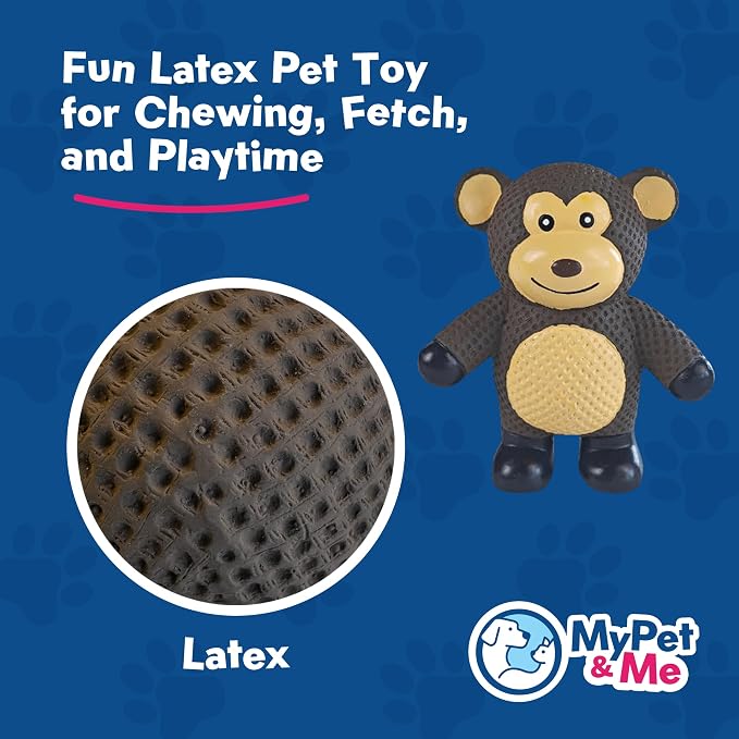 My Pet & Me Rubber Squeaky Dog Toys for Small Dogs and Puppies, Soft Latex Squeak Toy for Light to Moderate Chewers, Teething and Fetch Play with Squeaker (Brown Monkey, 4.3 Inch)