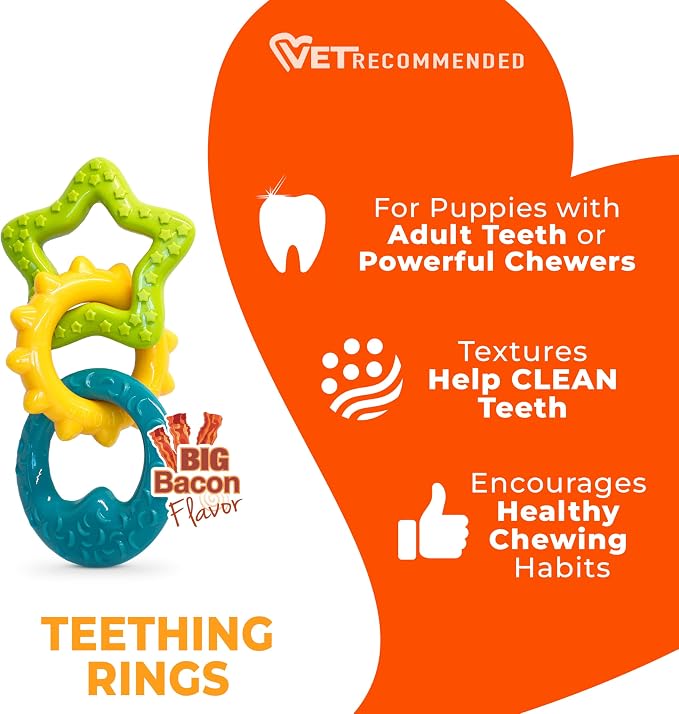 Nylabone Puppy Power Chew Teething Rings Dog Chew Toy, Bacon Flavor, Small | For powerful chewing styles, durable puppy toys to keep them busy, puppy enrichment, for dogs up to 25 lbs