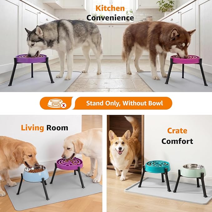 LOOBANI Raised Dog Bowl Stand: Adjustable Width Elevated Dog Bowl Stand Water Food Feeder for Adult, Seniors, Older, Arthritis Dogs, Fits for Bowls Width 5.9"-8.7" (Without Bowls) Black Medium 2 Pack