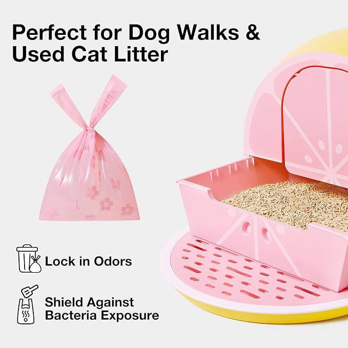 VETRESKA Dog Poop Bags with Handles 450 Count, Floral Scented Waste Bags, Leak-Proof Thick Dog Bags for Poop, Easy-Tie Large Poop Bags, 30 Refill Rolls with 1 Dispenser for Dog Walking Cat Litter