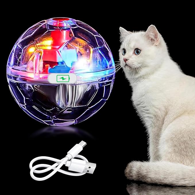 Sratte 1 Pcs Rechargeable Cat Ball Ghost Hunting Light up Cat Balls Toys Motion LED Motion Activated Flash Glowing Lighted Dog Interactive Toys Pet (Clear)