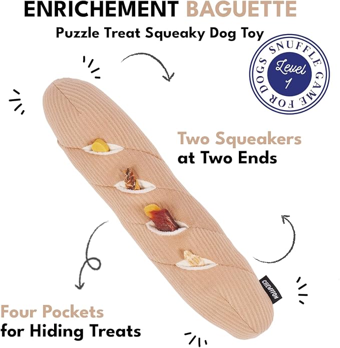 CHEWFFON Interactive Dog Snuffle Toy, Enrichment Squeaky Toy for Boredom | Baguette Design, Stress Release Puzzle Game for Medium Large Dogs, Activity Foraging Instinct Training