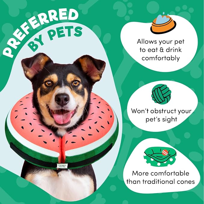 BENCMATE Inflatable Dog Cone Collar Alternative After Surgery XLarge | Soft Dog Cone for Small Medium Large Dogs and Cats, Doggie Neck Donut Recovery ECollar to Stop Licking ,Watermelom
