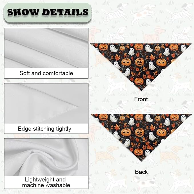 Jeiento Halloween Ghost Pumpkin Dog Bandanas Party Supplies Reversible Black Pet Scarf for Boy, Polyester, Black