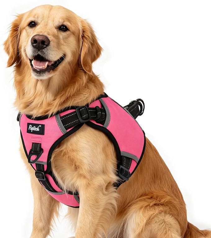PUPTECK Dog Harness for Large Dogs, No Pull Step-in Pet Vest Harness, Adjustable Soft Padded Reflective Safe Night Walking, No Choke Easy On & Off, Fuchsia XL
