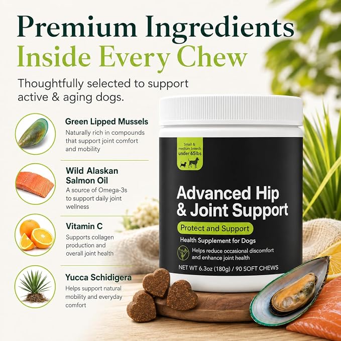 Dog Hip & Joint Supplement Soft Chews, Glucosamine MSM for Dogs 90 Count