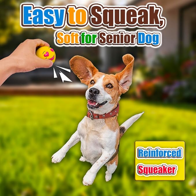HOLYSTEED Latex Squeaky Dog Balls for Medium Breeds, 2.5" Round Squeak Toys | 2.5"x2.5"x2.3", 6-Pack Soft Rubber Smile Face Dog Ball Squeaky, Bouncy Fetch Puppy Toy with Squeaker for Indoor Outdoor