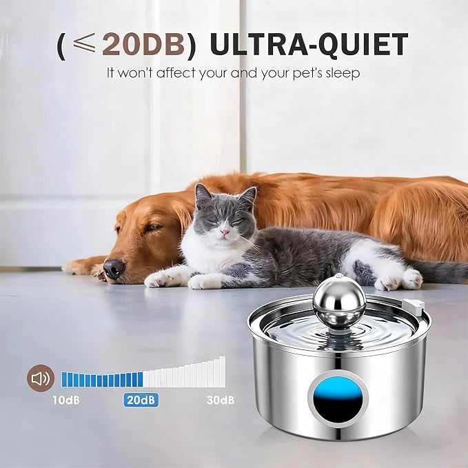 108oz/3.2L Stainless Steel Cat Water Fountain, Ultra-Quiet Pet Fountain with Water-Level Window, Dishwasher Safe, BPA-Free Automatic Water Dispenser for Cats and Dogs