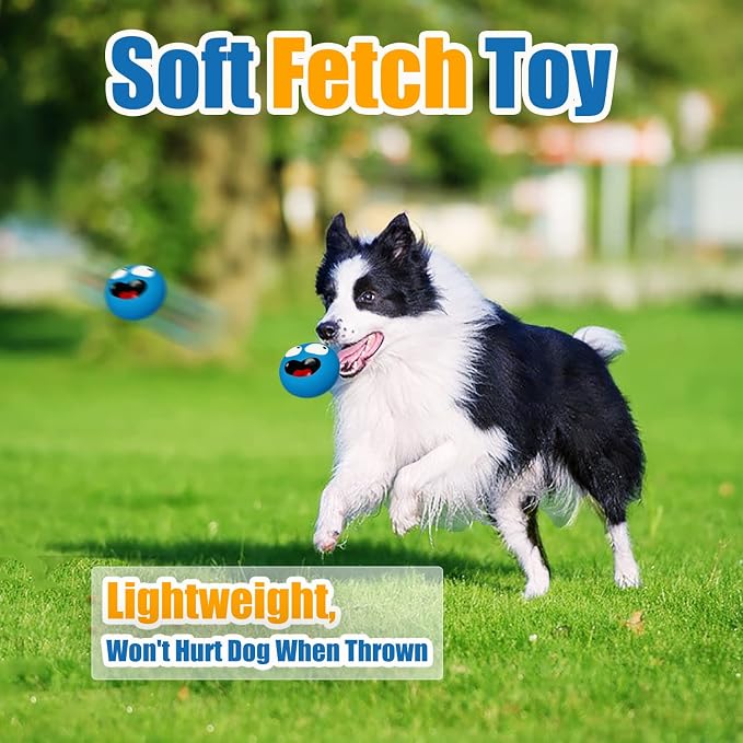 HOLYSTEED 3.3" Latex Squeaky Dog Toy for Large Dog, Medium Breed, Flat Ball | 3.3"x3.3"x1.9" Flat Squeaky Dog Balls 2pcs, Simle Face Puppy Squeak Toys, Soft Pet Ball with Squeaker for Indoor & Outdoor