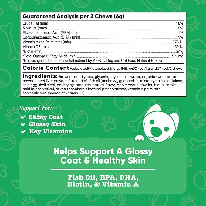 Nutricost Pets Skin & Coat Support Soft Chews for Dogs, Beef Flavored