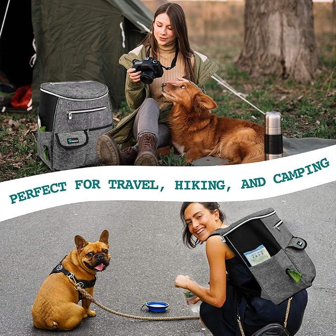 PetAmi Dog Travel Bag Backpack, Airline Approved, with Food Container & Bowls, Gray
