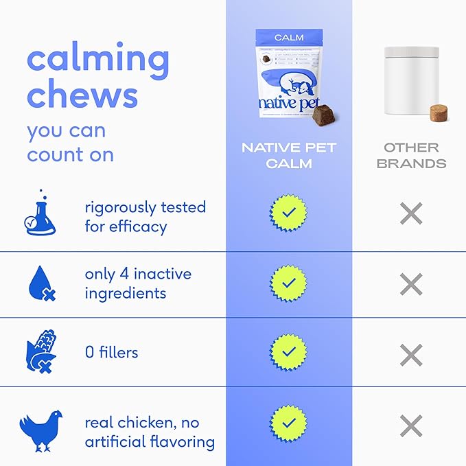 Native Pet Calming & Soothing Bundle: Dog Calming Chews (30 Air-Dried Chews) & Allergy, Melatonin, Probiotics