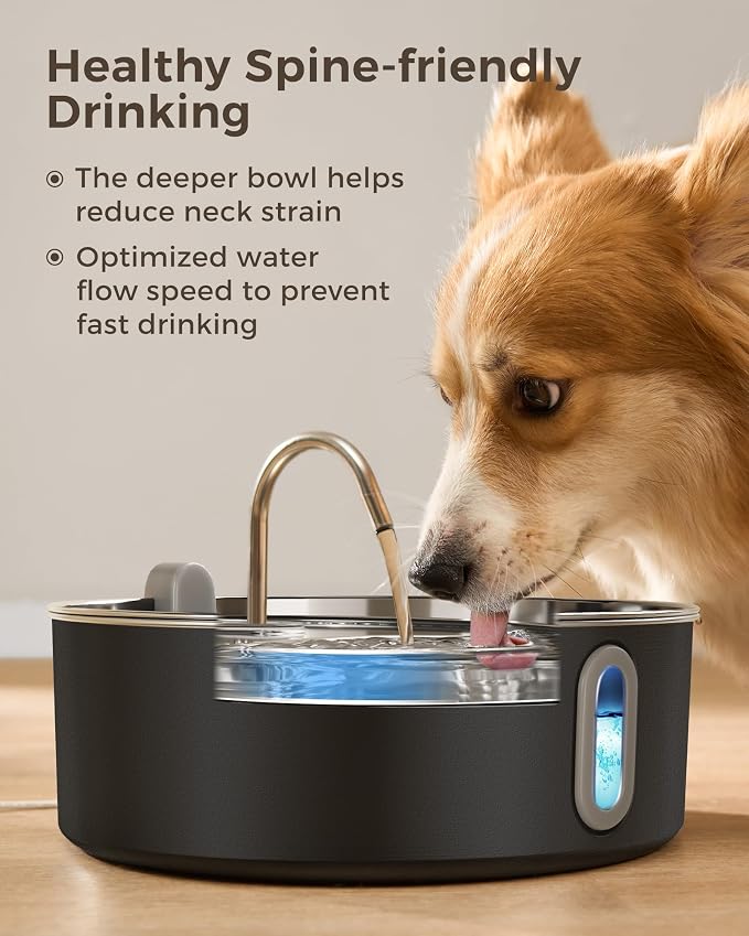 Smartoo Dog Water Fountain for Large Dogs 7L/236oz Stainless Steel Dog Water Bowl Dispenser Automatic Pet Water Fountain, Multi-Filtration Pet Fountain with Ultra-Quiet Pump (Black)