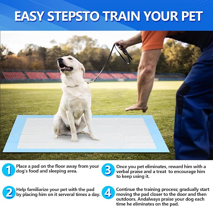31x47 Extra Large Dog Pee Pads for Large & Giant Breeds, 40 Count - Leak-Proof 6-Layer, Holds 8 Cups, 4 Adhesive Tabs, Great for Great Danes