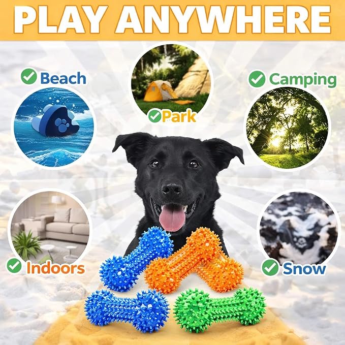 GILL&SONS Bone Toys Tug Dogs Toothbrush, Chewable Dogs Toy,Squeaky Interactive,Synthetic Rubber(Silicone) Non-Toxic,Durable for Dental Oral Care,Bones-hape Toothbrush & Toys for All Dogs Breeds.