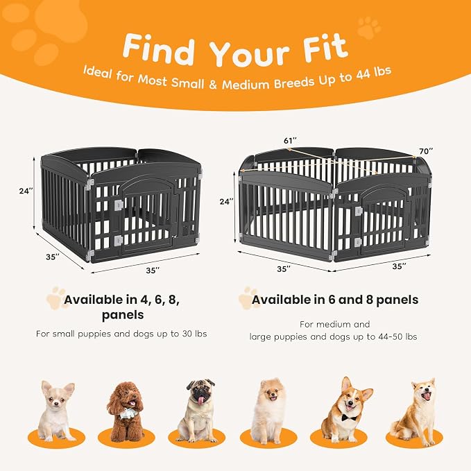 NEWBULIG Dog Playpen 4-Panel, 24IN Puppy Playpen, Stable Dog Play Pen Indoors/Outdoor with Secure Locking Door, Plastic Pet Fence for Small & Medium Dogs