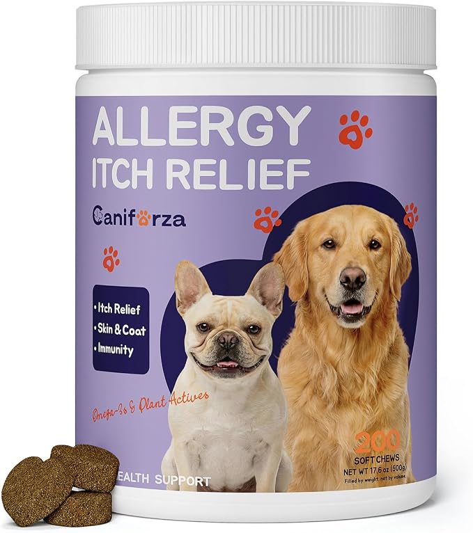 Dog Allergy & Itch Support - Omega-3 Supplement for Dogs - 200 Soft Chews for Immune Support, Skin & Coat Health, and Seasonal Allergy Support
