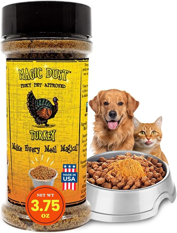 Magic Dust Turkey Jerky Topper, Single Protein Pet Food Topper for Dogs and Cats, Enhance Flavor & Elevate Mealtime Excitement for Picky Eaters - 3.5 Ounce Bottle in Turkey Flavor