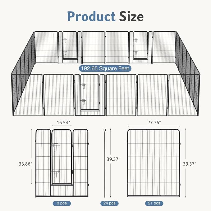 DUMOS Dog Playpen Indoor/Outdoor, Metal, 40in, 24 Panels, Foldable with Door