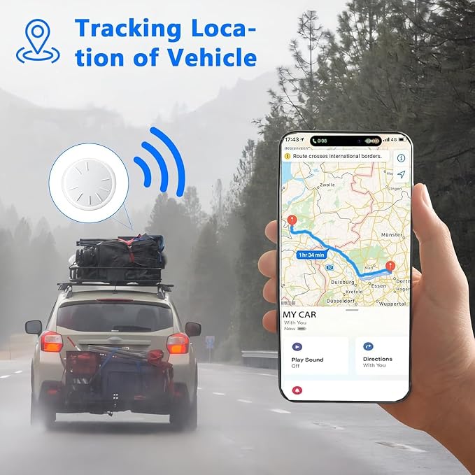GPS Tracker for Vehicles, 2 PCS MINI Car Tracker Device Hidden, No Monthly Fee, Real-Time Tracker Device for Vehicles, Work with Find My (iOS Only), Magnetic Waterproof Car Tracker, Black