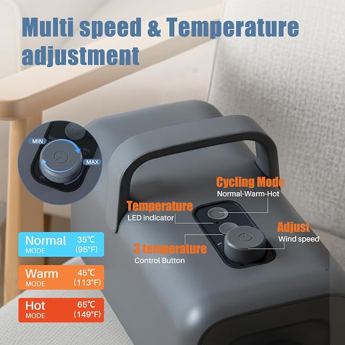 DUMOS Pet Blow Dryer Grooming Vacuum Kit, 6.5 FT Cord, 4 Nozzles | Dog Low Noise Hair Dryer with Adjustable Wind Speed & Heater Temperature, Cool-Warm-Hot Cycle Mode, Grey