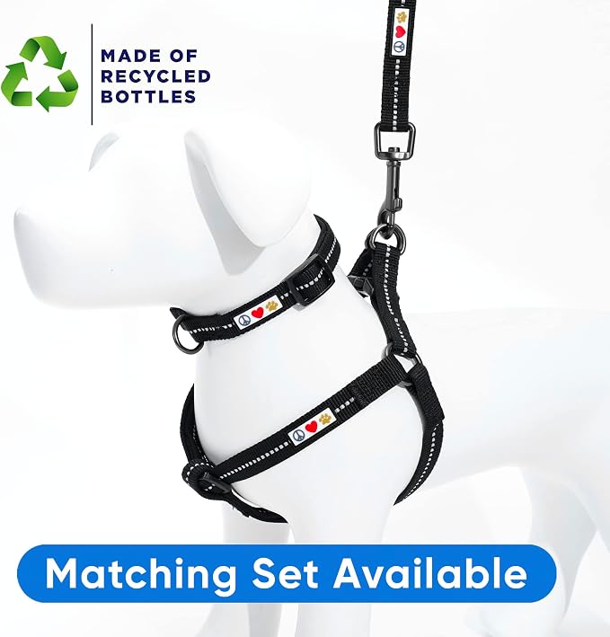 Pawtitas Recycled Reflective Step-in Dog Harness – Adjustable No-Pull Vest for Puppies to Seniors Safe & Comfortable M Black