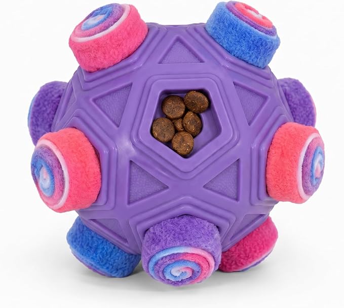 Dog Snuffle Ball - Upgraded Polar Fleece Interactive Puzzle Dog Toys, Durable Natural Rubber Slow Feeder & Treat Puzzle for Mental Stimulation, Foraging Enrichment Toy for Small Medium Dogs