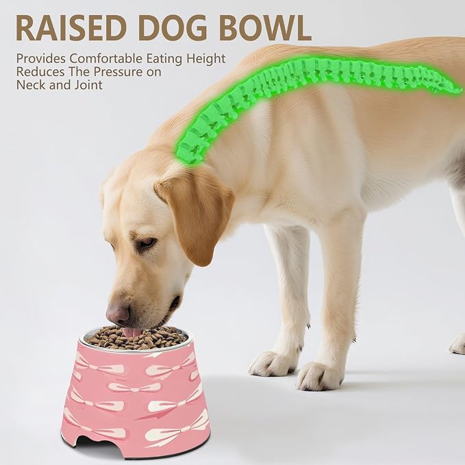 YETTASBIN Bow Pink Elevated Dog Bowls, Prevention of Vertebrae Disease Raised Dog & Cat Bowl Stand with Removable Stainless Steel Bowls, Non-Slip Spill-Proof Pet Food & Water Bowl Dish