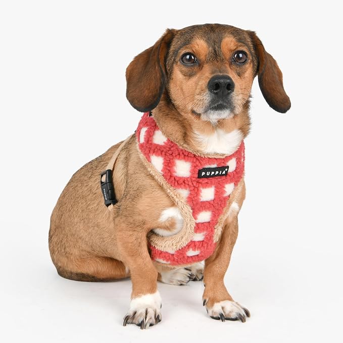 Puppia Stefan Dog Harness Over-The-Head Warm Winter Tumbling Waffle Pattern Adjustable Chest for Small and Medium Dog, Coral, Large