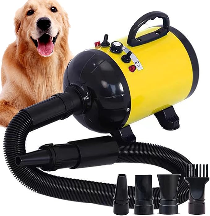 Pet Dryer for Dog, High Velocity Dog Hair Dryer, Less Noise Dog Blow Dryer, Professional Pet Grooming Dryer,Stepless Adjustable Speed, Heat Insulation, 4 Different Nozzles