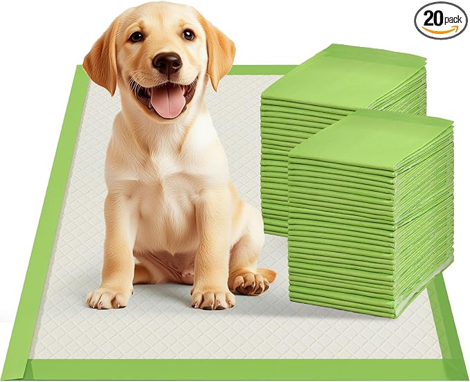 Gardner Pet Dog Pee Pads Rugular 22"x22", Thicker ECO Green Small Disposable Puppy Training Pads Super Absorbent Full Edge-Wrapping Pad for Dogs, Puppies, Doggies, Cats-(20 Count)