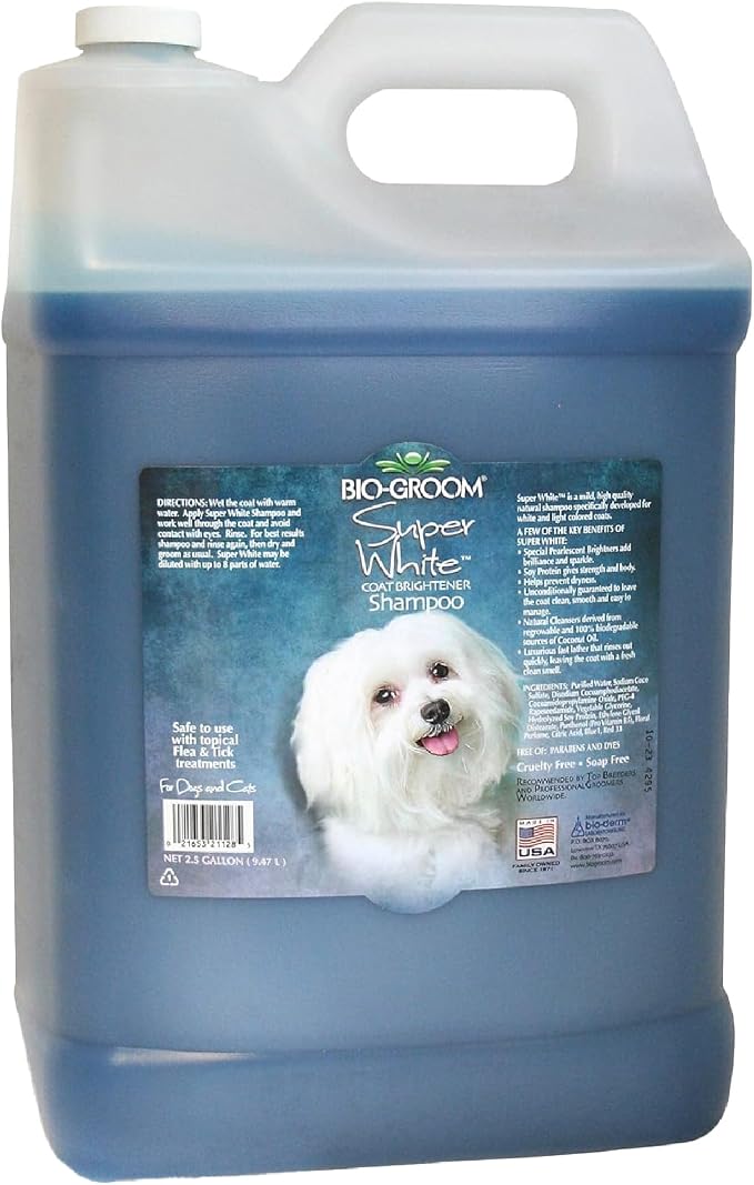 Bio-Groom Super Whitening Dog Shampoo - Whitening Pet Shampoo, Dog Bathing Supplies, Puppy Wash, Pet Grooming Supplies, Cruelty-Free, Made in USA, Coat Brightener Shampoo - 2.5 Gallons