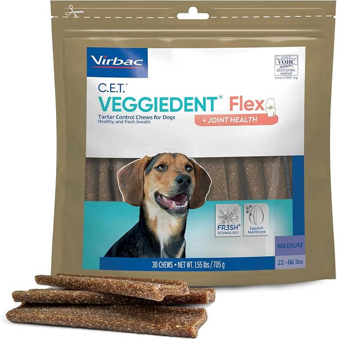 C.E.T. Veggiedent Fr3sh & Flex Plaque and Tartar Control Chew for Dogs, M