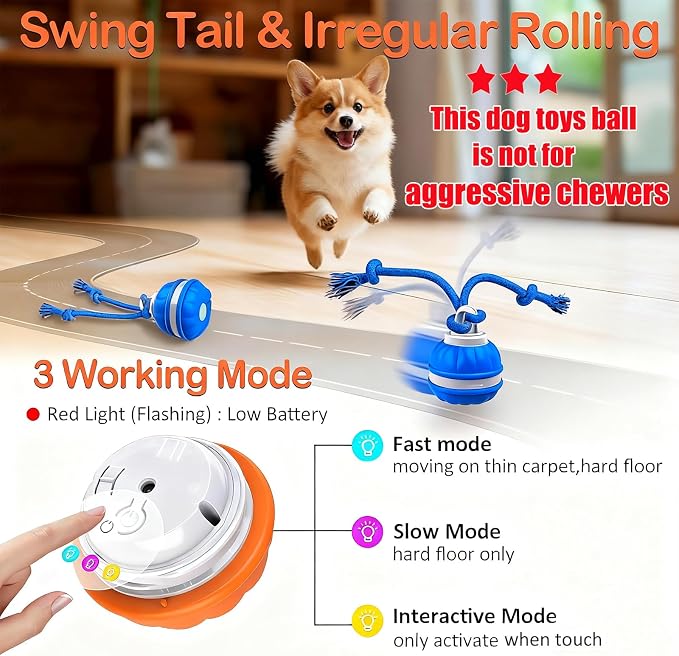 P06 Interactive Dog Toys Dog Balls, Electric Automatic Moving and Rolling Dog Toy with Rope for Small Medium Dogs, Fun Smart Puppy Toy s for Boredom & Training, Dog Toys to Keep Them Busy (Orange) | Auto-Moving Puppy Toys, 3 Modes with RGB Lights & Bir...