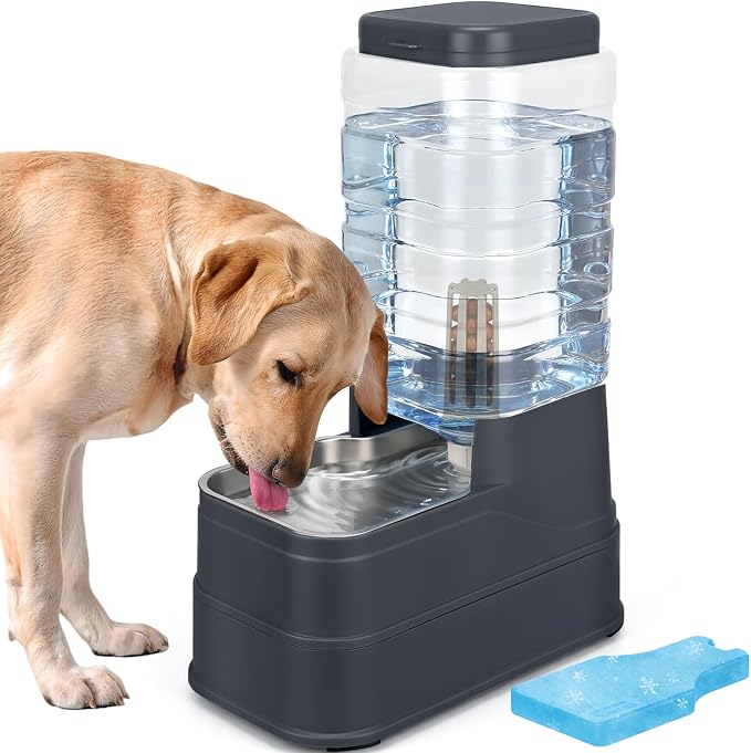 2.2 Gallon Pet Automatic Dog Water Dispenser Cat Gravity Waterer Feeder with Stainless Steel, 2.2 Gallon, Polyester
