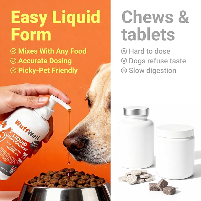 WuffWell Liquid Glucosamine Hip & Joint Support for Dogs, USA Made, 16oz