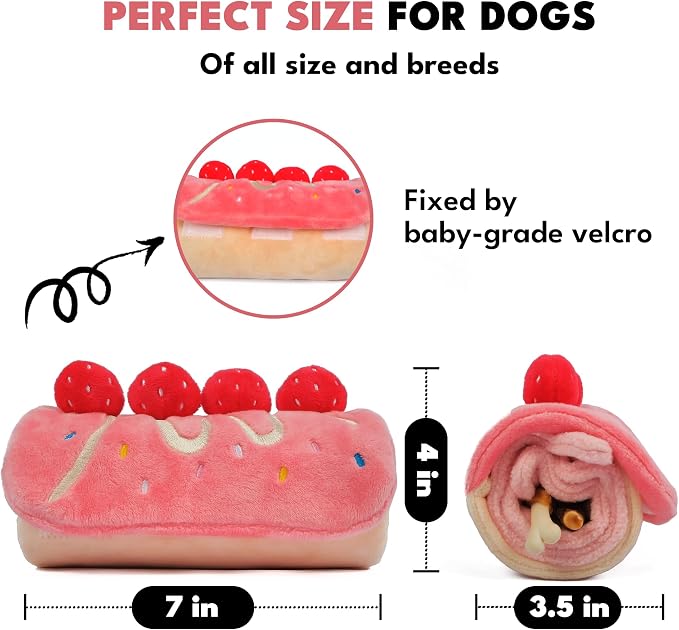 CHEWFFON Birthday Cake Snuffle Dog Toy, Enrichment Treat Hiding Puzzle | Squeaky & Crinkle Plush, Nose Work Interactive, Boredom & Mental Stimulation, Brain Game for Small Medium Dogs, Puppy Gift