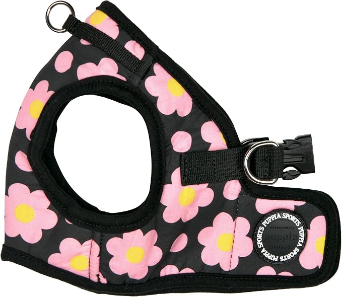 Puppia Bacopas Dog Vest Harness B (Step-in) Fashionable Flower Pattern Spring Summer Harness for Small and Medium Dogs, Black, Small