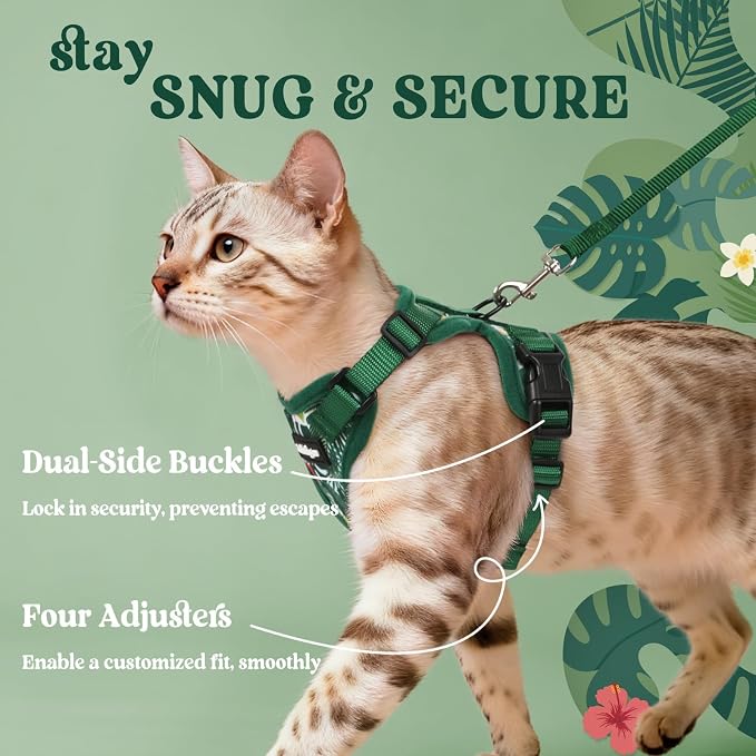 rabbitgoo Cat Harness and Leash Set, Escape Proof Vest, Rainforest Green | Soft Breathable Mesh, Easy Adjustable Fit, Snap Buckles, Sturdy Clip, Reflective Strips, for Small & Average Cats Walks, Xs